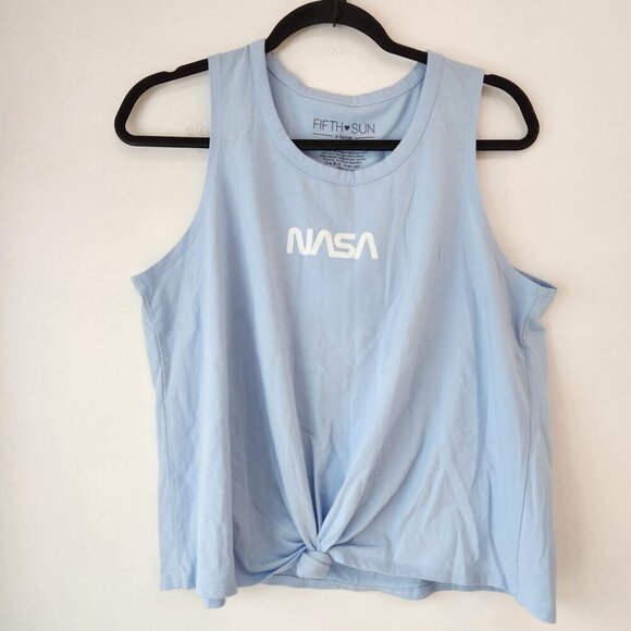 Fifth Sun NASA Tank Top Blue Tie Front T-Shirt Tee Women's XL - Picture 2 of 7